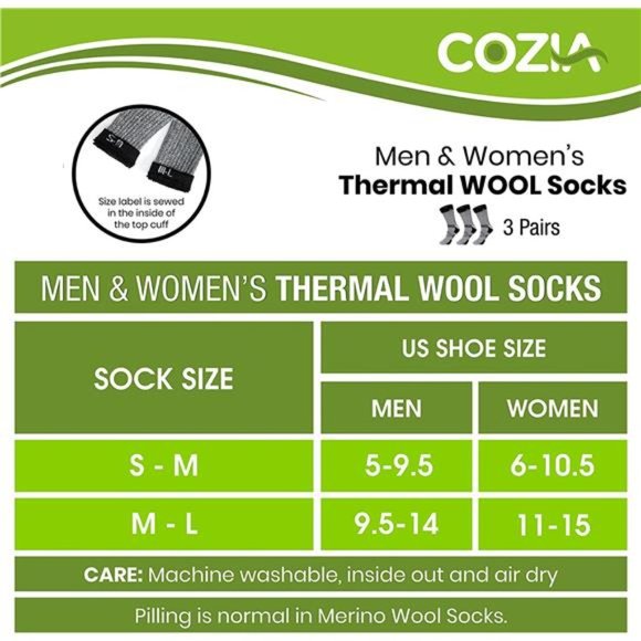 Merino Wool Socks for Men and Women Warm thermal Boot Hiking Socks 3 Pairs - Picture 4 of 6